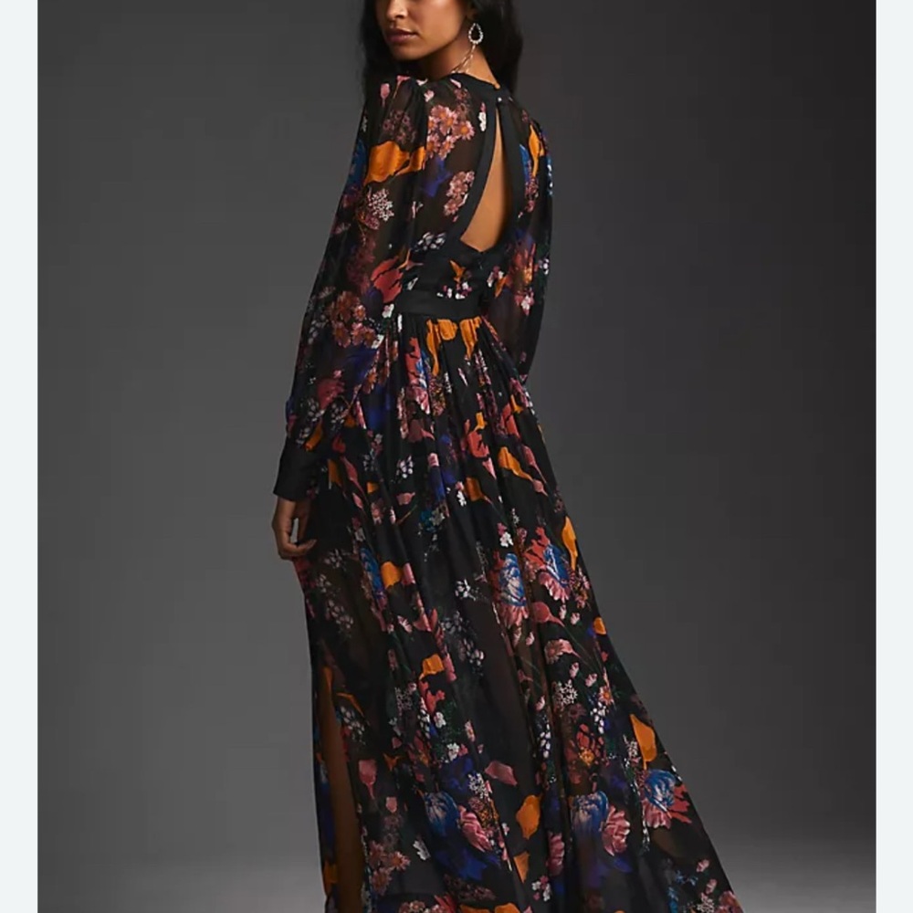 Black and Orange Bishop Sleeve Dress from Anthro